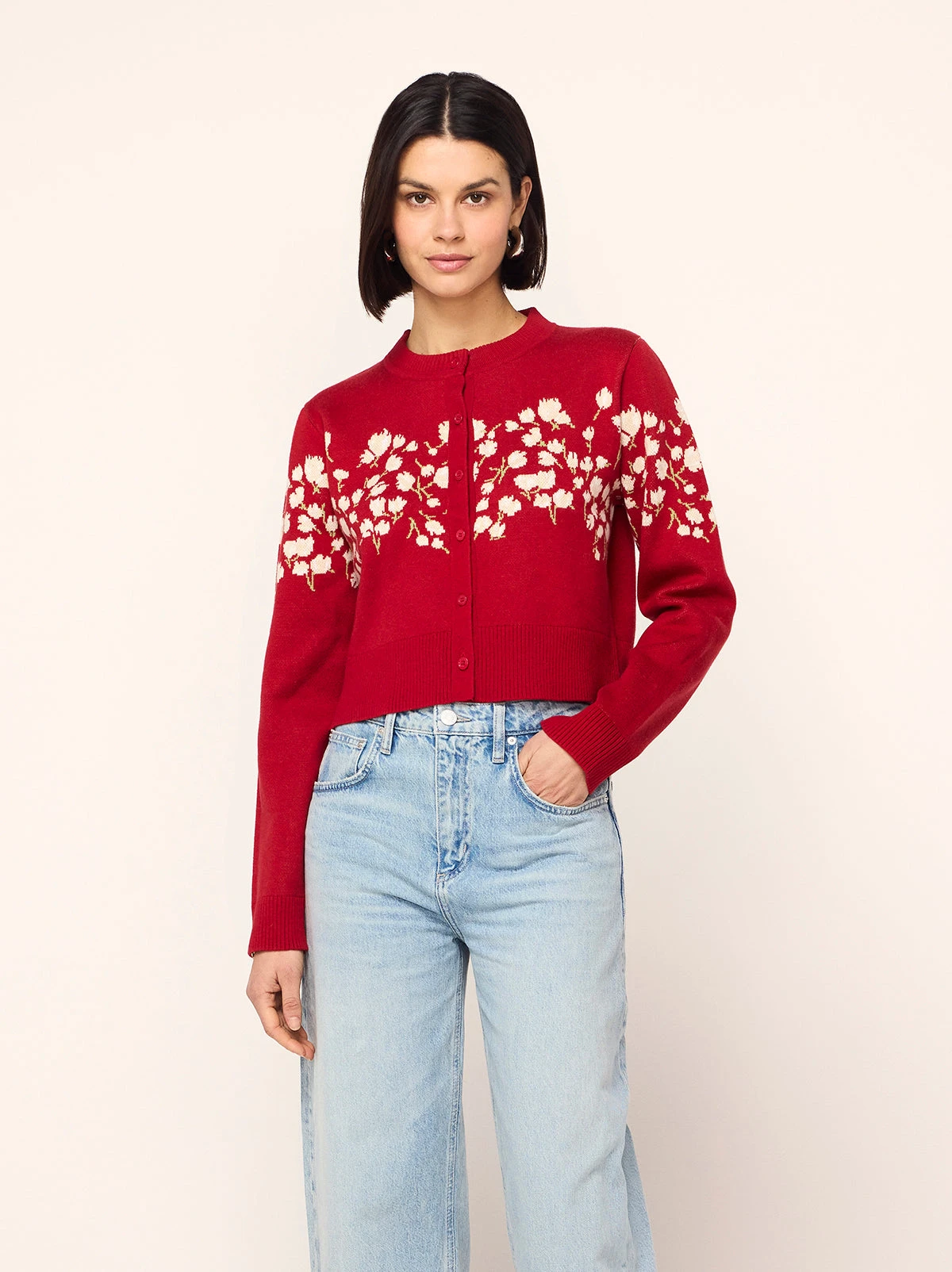Ginnie Red Floral Knit Cardigan 2 Ginnie Red Floral Knit Cardigan - Image 2