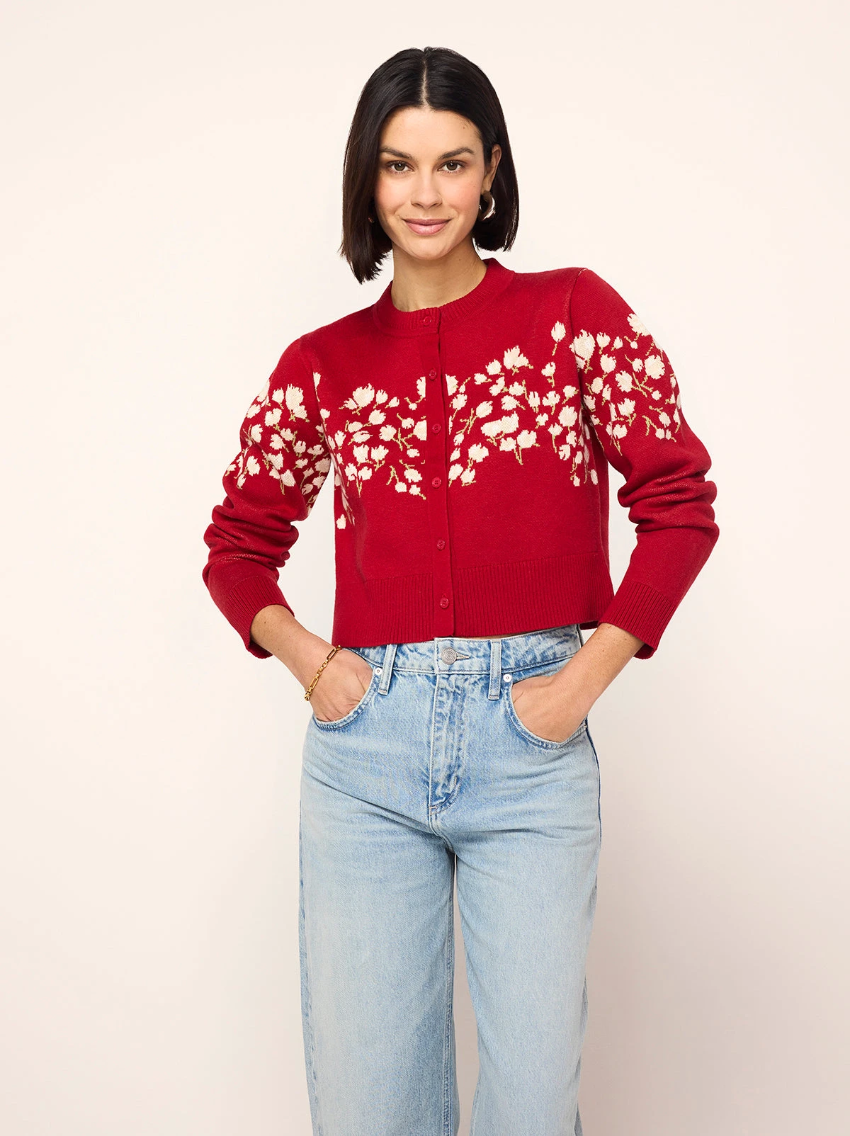 Ginnie Red Floral Knit Cardigan 1 Ginnie Red Floral Knit Cardigan
