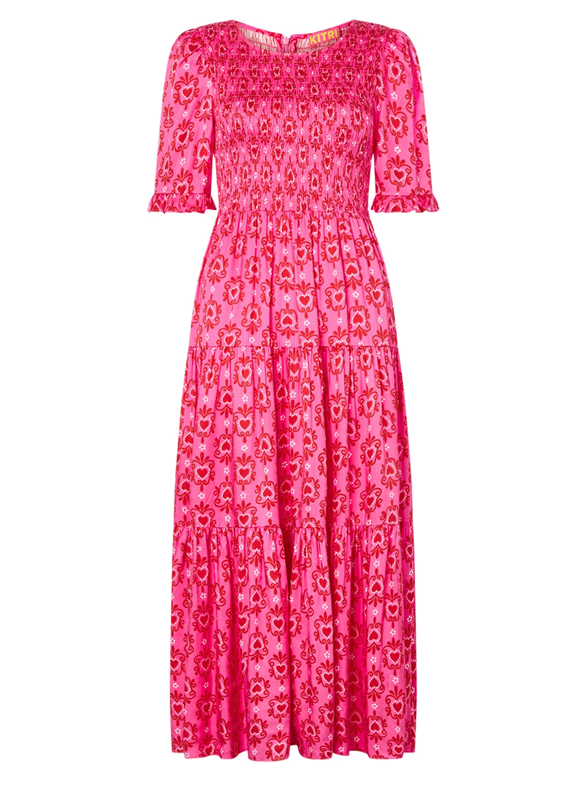 Gracie Pink Heart Print Shirred Dress 4 Gracie Pink Heart Print Shirred Dress - Image 4