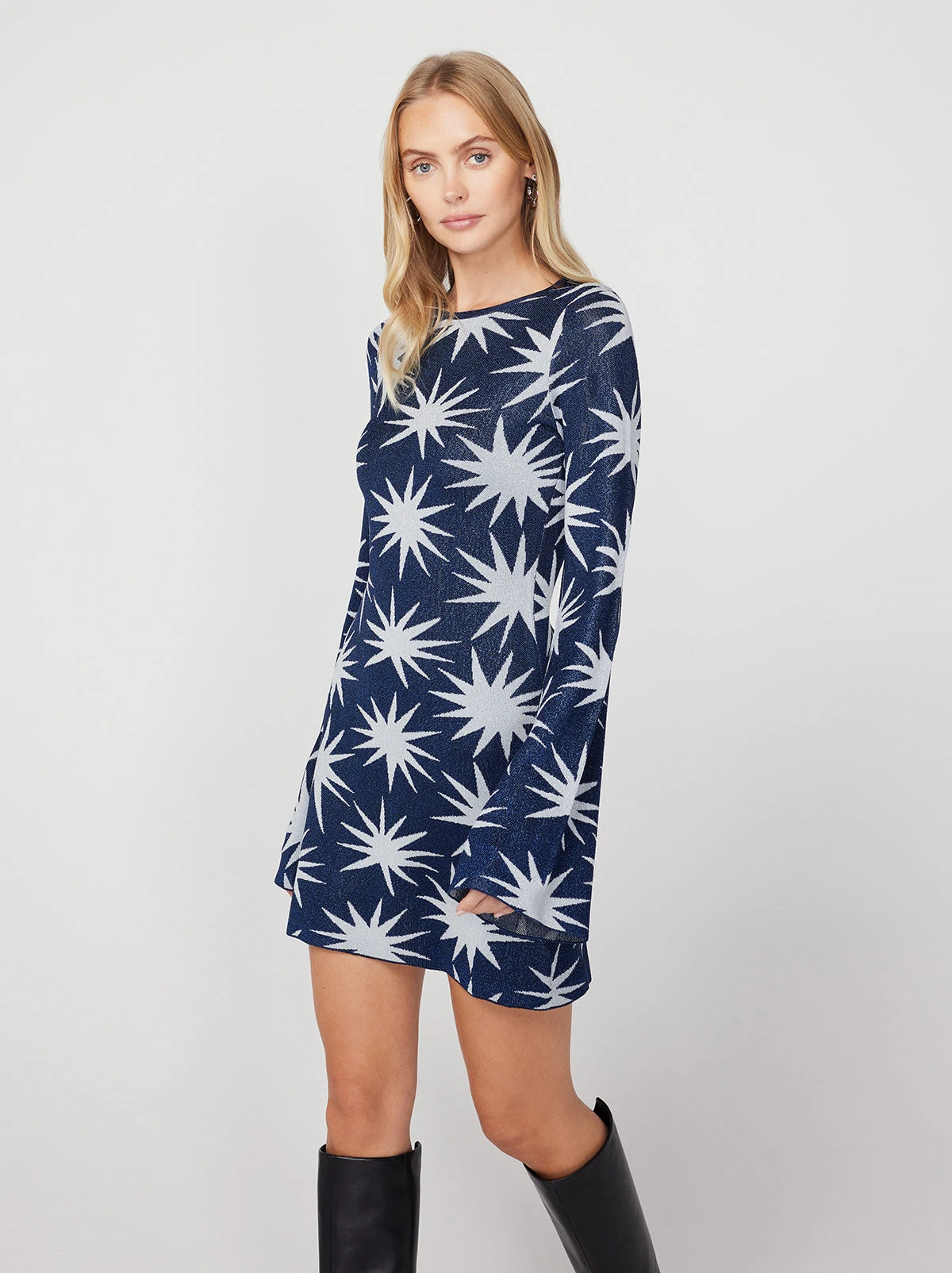 Greta Navy Star Lurex Knit Mini Dress 2 Greta Navy Star Lurex Knit Mini Dress - Image 2