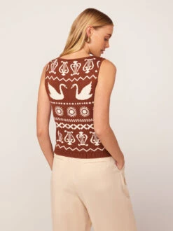 Hailey Brown Swan Fairisle Knit Vest 7 Hailey Brown Swan Fairisle Knit Vest -Kitri Studio hailey brown swan fairisle knit vest by kitri studio 45086395040044