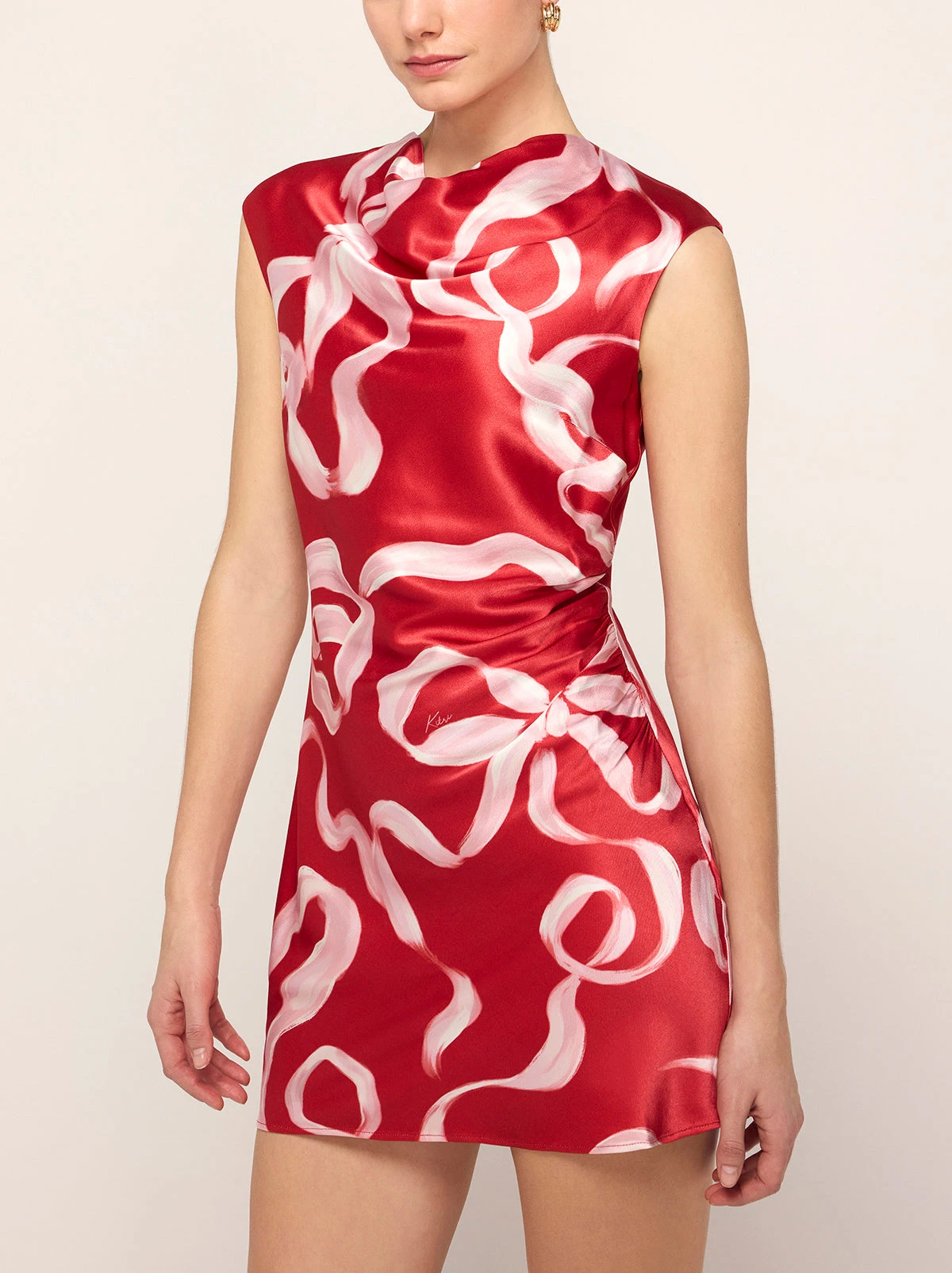 Hessa Red Ribbon Print Mini Dress 6 Hessa Red Ribbon Print Mini Dress - Image 6
