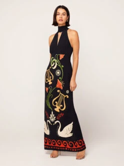 Jacquetta Black Cygnus And Lyra Print Halterneck Maxi Dress