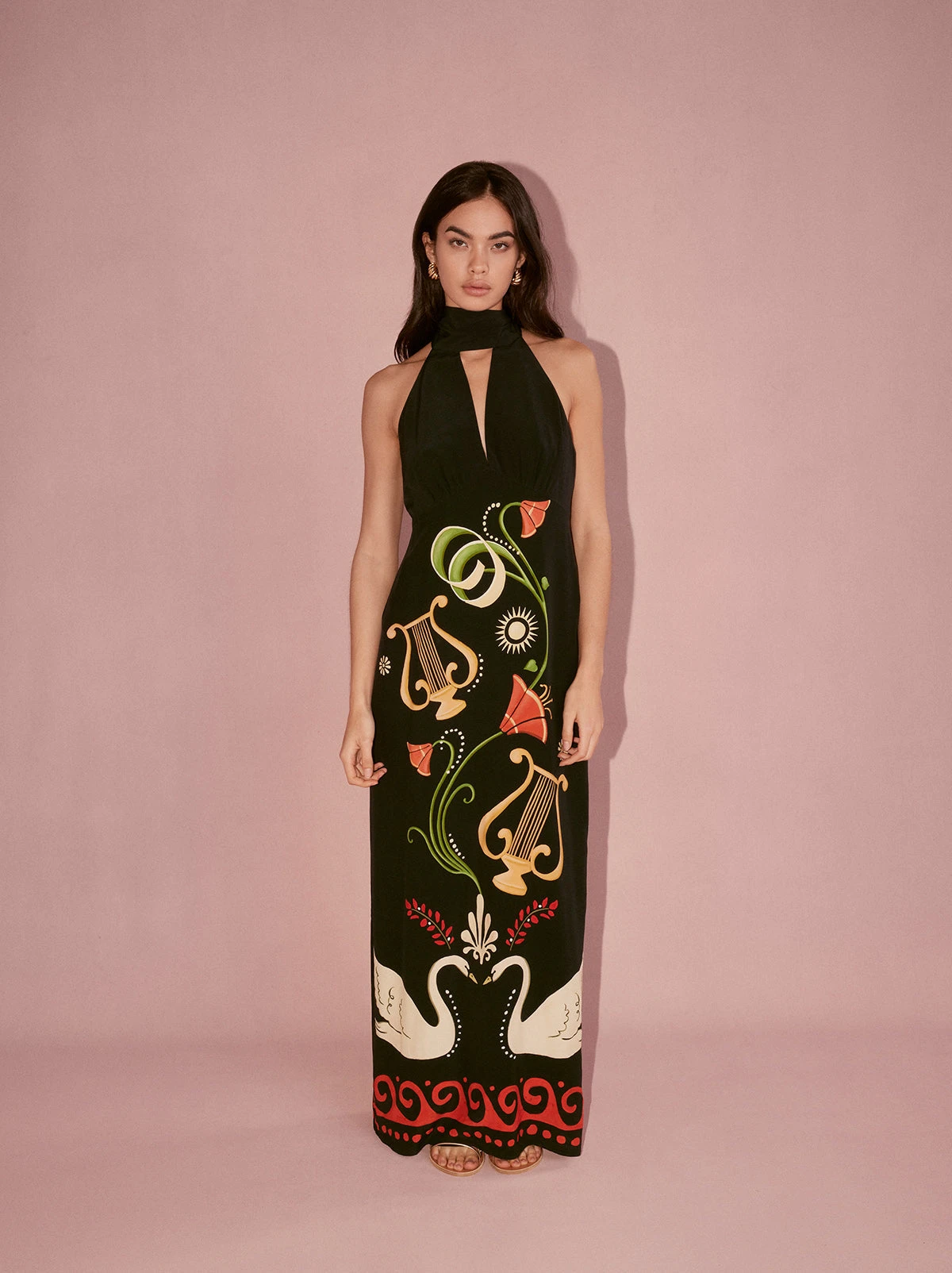 Jacquetta Black Cygnus And Lyra Print Halterneck Maxi Dress 2 Jacquetta Black Cygnus And Lyra Print Halterneck Maxi Dress - Image 2