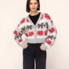 Joanne Grey Bow Fairisle Knit Cardigan