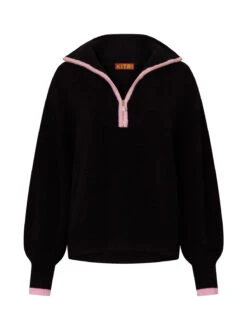 Lorna Black Alpaca Blend Zip Collar Sweater -Kitri Studio lorna black alpaca blend zip collar sweater by kitri studio 14982961987635