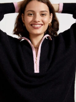 Lorna Black Alpaca Blend Zip Collar Sweater -Kitri Studio lorna black alpaca blend zip collar sweater by kitri studio 29512289353779