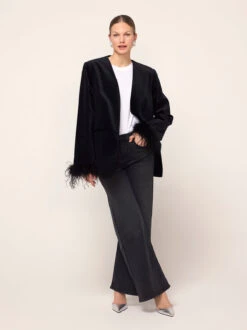 Marlene Black Velvet Feather Blazer 12 Marlene Black Velvet Feather Blazer -Kitri Studio marlene black velvet feather blazer by kitri studio 46357356413228