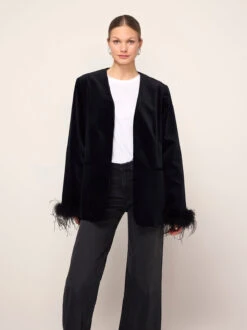 Marlene Black Velvet Feather Blazer 14 Marlene Black Velvet Feather Blazer -Kitri Studio marlene black velvet feather blazer by kitri studio 46357356511532