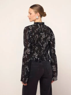 Maxime Black Opera Print Shirred Top -Kitri Studio maxime black opera print shirred top by kitri studio 46357646672172