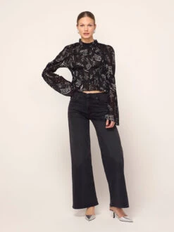 Maxime Black Opera Print Shirred Top -Kitri Studio maxime black opera print shirred top by kitri studio 46357646770476