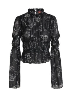 Maxime Black Opera Print Shirred Top -Kitri Studio maxime black opera print shirred top by kitri studio 46357659975980