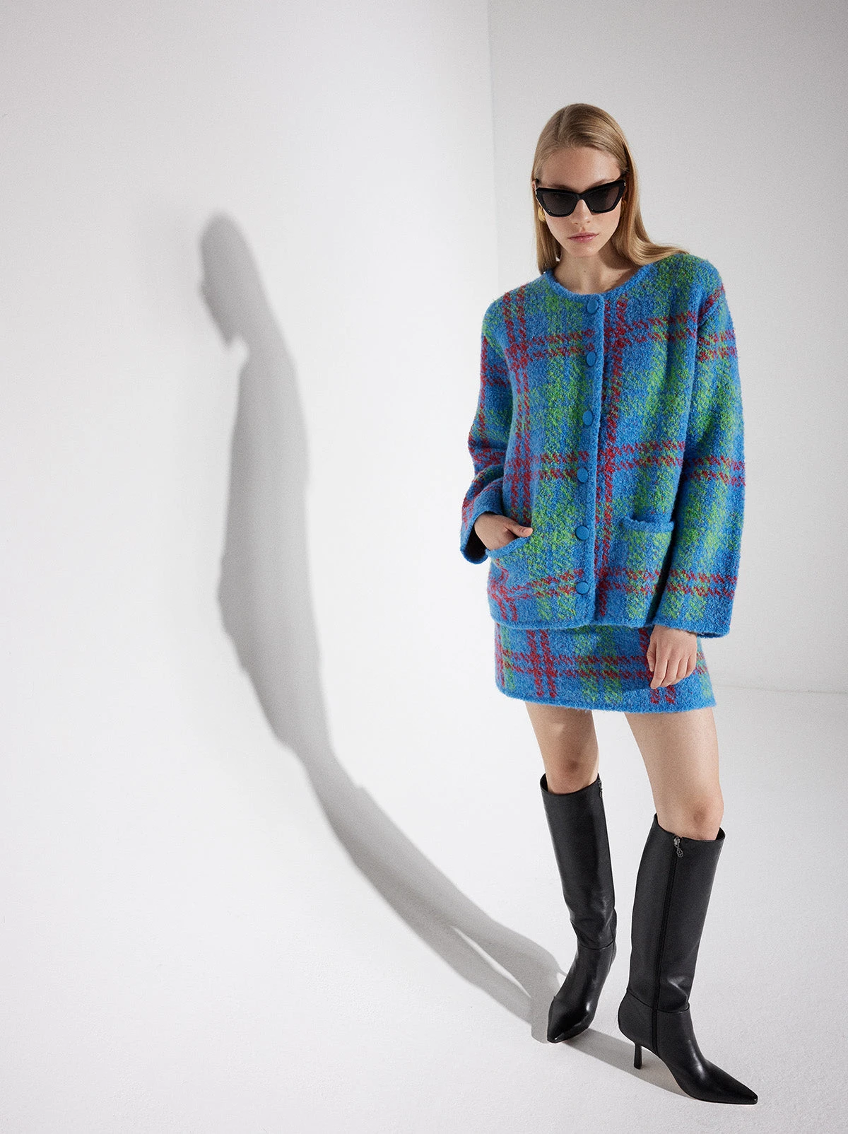 Pandora Blue Check Bouclé Knit Cardigan 5 Pandora Blue Check Bouclé Knit Cardigan - Image 5