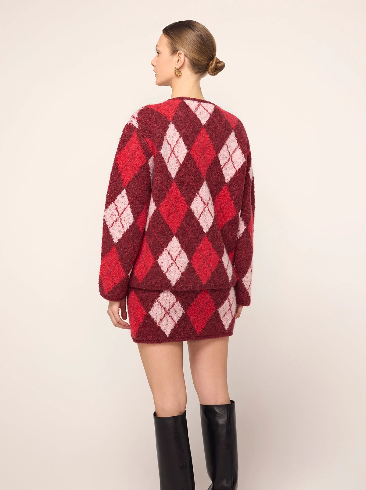 Pandora Burgundy Argyle Knit Cardigan 4 Pandora Burgundy Argyle Knit Cardigan - Image 4