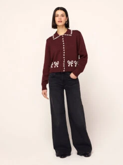 Polly Burgundy Bow Knit Cardigan 6 Polly Burgundy Bow Knit Cardigan -Kitri Studio polly oxblood bow knit cardigan by kitri studio 46357890269484