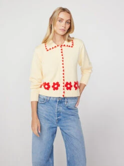 Polly Red Tiled Floral Cardigan