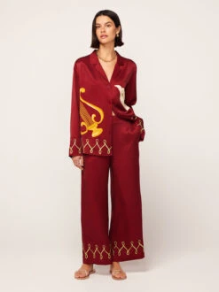 Romina Merlot Cygnus And Lyra Embroidered Trousers