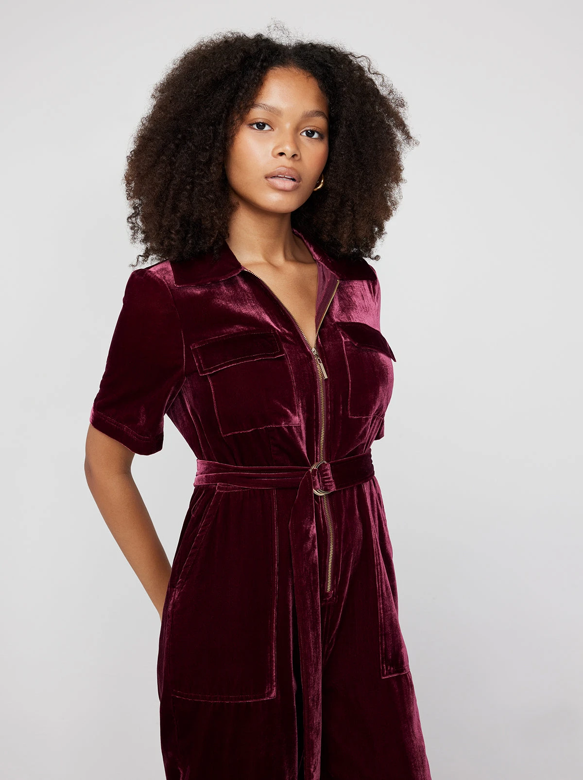 Serena Burgundy Velvet Jumpsuit 2 Serena Burgundy Velvet Jumpsuit - Image 2