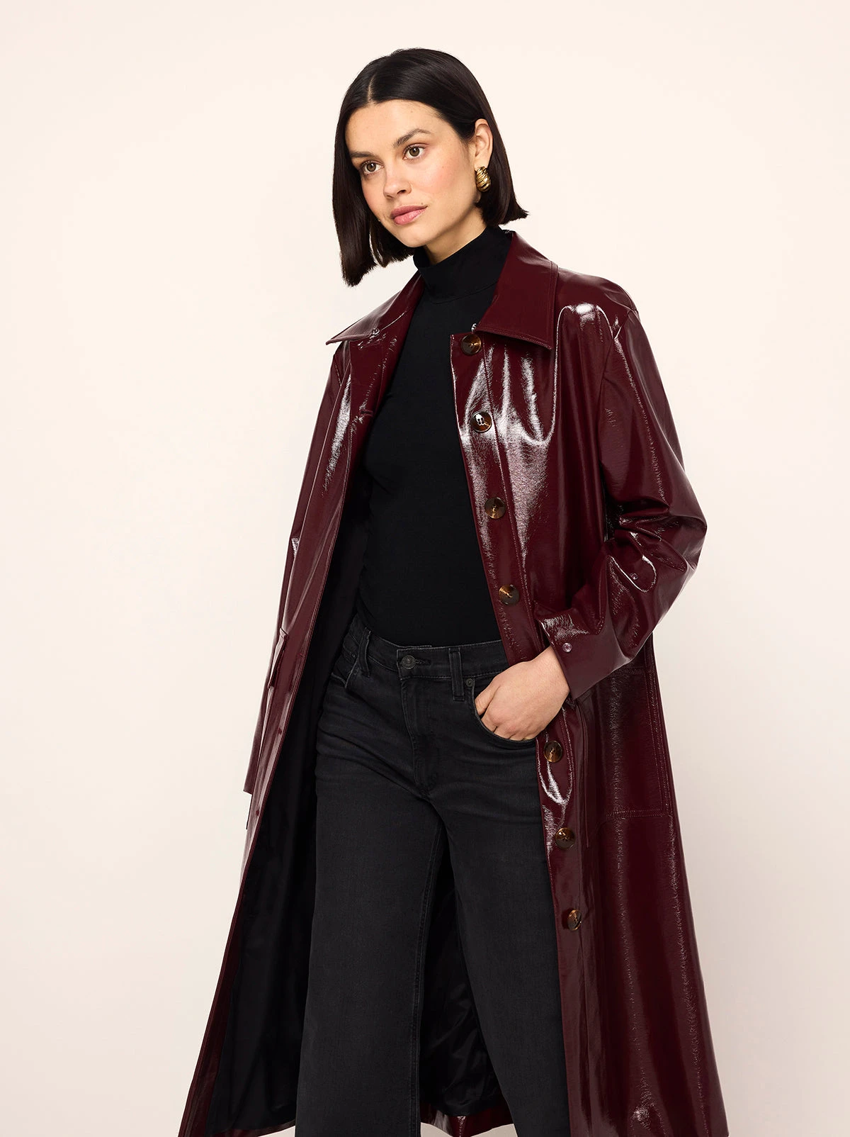 Simone Burgundy Vinyl Coat 2 Simone Burgundy Vinyl Coat - Image 2