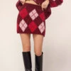 Susan Burgundy Argyle Knit Mini Skirt