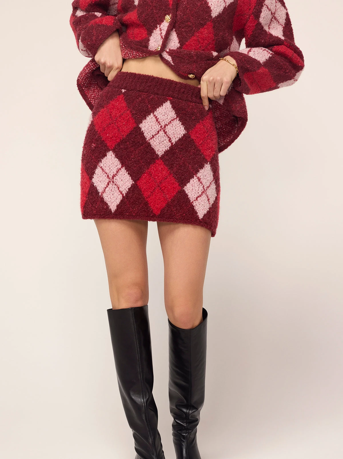 Susan Burgundy Argyle Knit Mini Skirt 1 Susan Burgundy Argyle Knit Mini Skirt