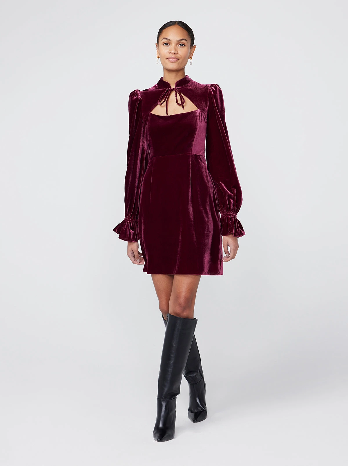Valentina Burgundy Velvet Mini Dress 2 Valentina Burgundy Velvet Mini Dress - Image 2