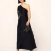 Vavara Black Opera Embroidered One Shoulder Maxi Dress