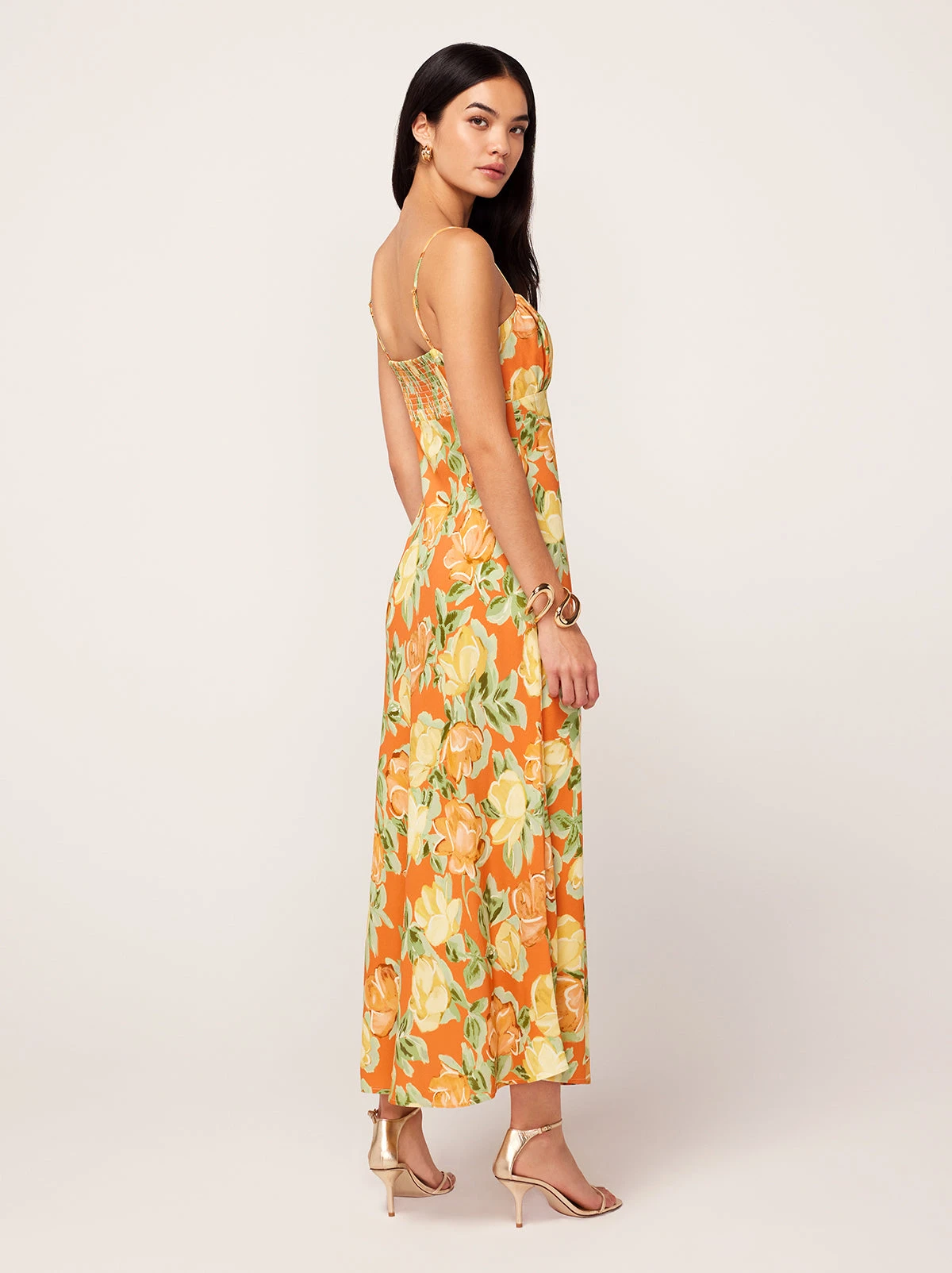 Velma Apricot Painted Floral Print Midi Dress 4 Velma Apricot Painted Floral Print Midi Dress - Image 4