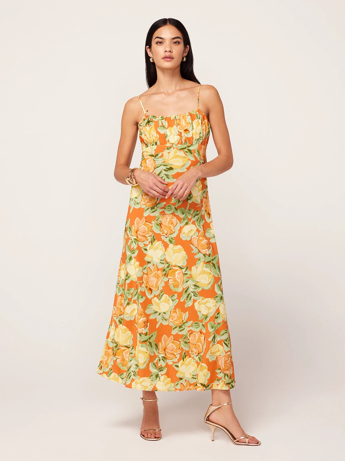 Velma Apricot Painted Floral Print Midi Dress 1 Velma Apricot Painted Floral Print Midi Dress