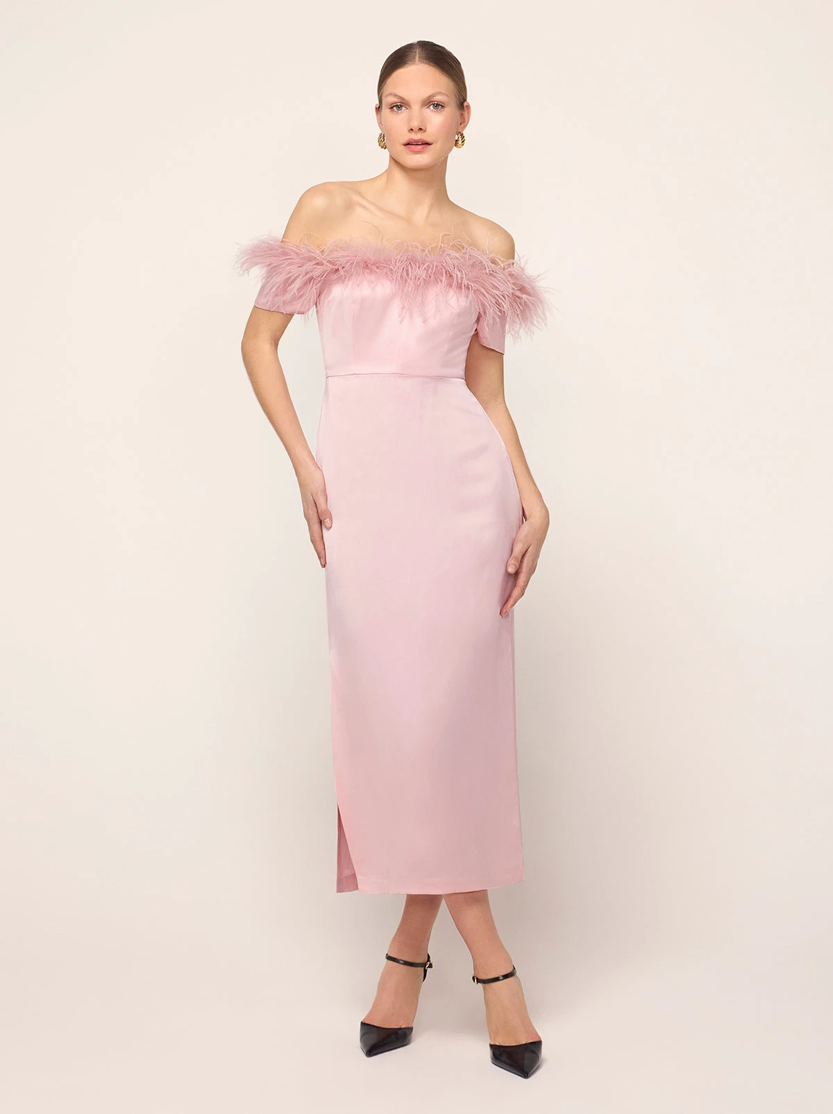 Vivien Pink Feather Midi Dress 1 Vivien Pink Feather Midi Dress
